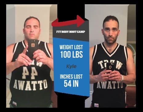 Kyle's before and after transformation — 100 pounds lost